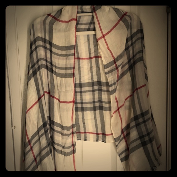 V. FRAAS Accessories - Plaid scarf ivory/red/dark gray/ soft & prettyNWT